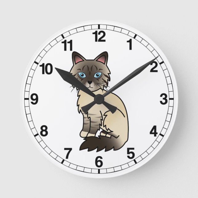 Reloj Redondo Mediano Gato Birman / Ragdoll atigrado de punta de foca (Anverso)