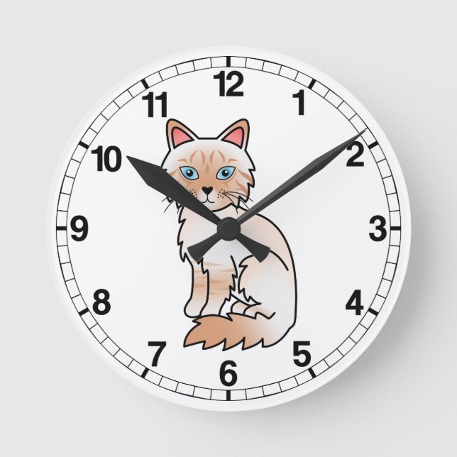 Reloj Redondo Mediano Gato Birman / Ragdoll atigrado de punta roja (Anverso)