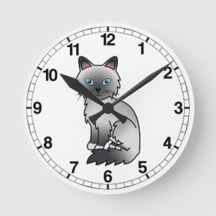 Reloj Redondo Mediano Gato Birman / Ragdoll de punta azul