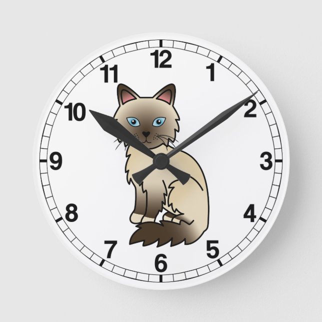 Reloj Redondo Mediano Gato Birman / Ragdoll de punta de chocolate (Anverso)