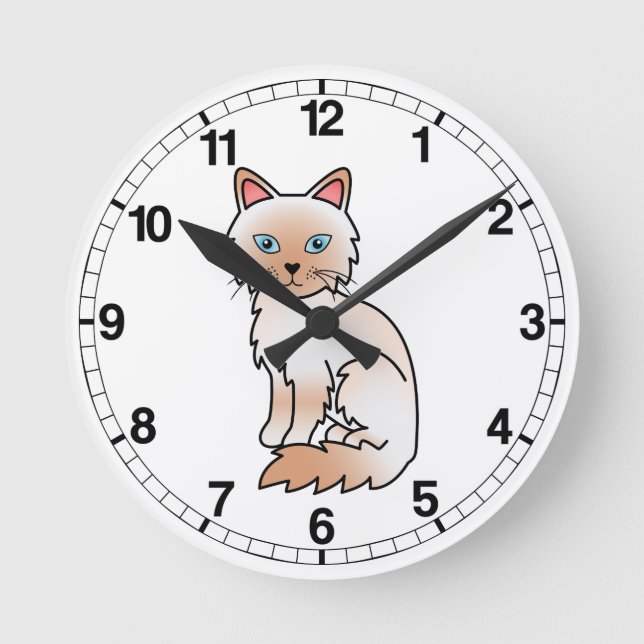 Reloj Redondo Mediano Gato Birman / Ragdoll de punto rojo (Anverso)