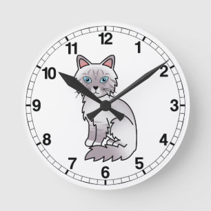 Reloj Redondo Mediano Gato Birman / Ragdoll Tabby de Punta Lila