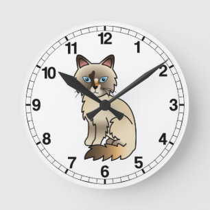Reloj Redondo Mediano Gato Birmano / Ragdoll de punto tortie