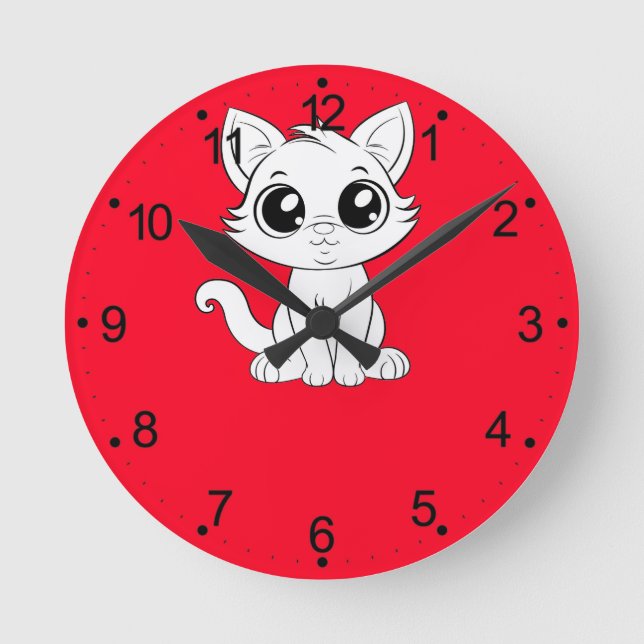 Reloj Redondo Mediano Gato blanco adorable (Anverso)