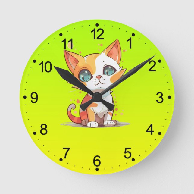 Reloj Redondo Mediano Gato blanco adorable (Anverso)