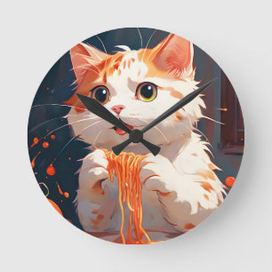 Reloj Redondo Mediano Gato comiendo espagueti