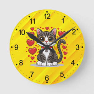 Reloj Redondo Mediano Gato con Símbolos de Amor Clipart-85245