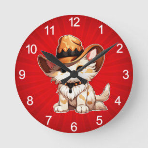 Reloj Redondo Mediano Gato con sombrero occidental Clipart-85247