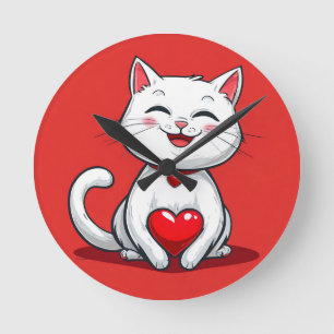 Reloj Redondo Mediano Gato de dibujos animados lindo enamorado
