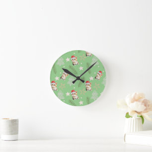 Reloj Redondo Mediano Gato de gatito de color agua verde Santa Feliz Nav