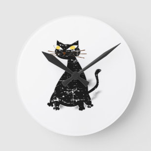 Reloj Redondo Mediano Gato de grasa negra angustiado