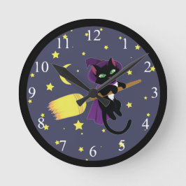 Reloj Redondo Mediano Gato de la bruja del vuelo