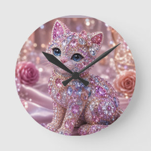 Reloj Redondo Mediano Gato de Noche de Terciopelo Estético Impreso