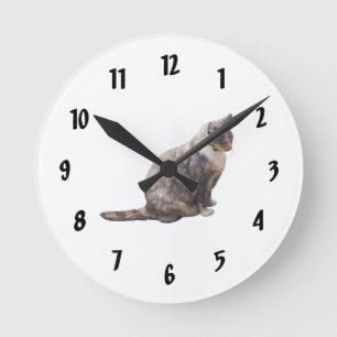 Reloj Redondo Mediano Gato de Tabby en tonos marrones