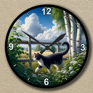 Reloj Redondo Mediano Gato de traje de campo personalizable explorando