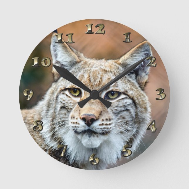 Reloj Redondo Mediano Gato del depredador de la fauna del lince del (Anverso)