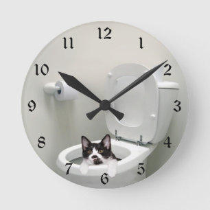 Reloj Redondo Mediano Gato del gatito en taza del inodoro