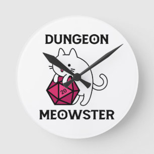 Reloj Redondo Mediano Gato Dungeon Meowster Divertido