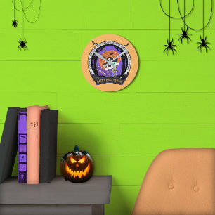 Reloj Redondo Mediano gato esqueleto pirata pared 