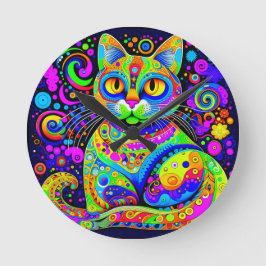 Reloj Redondo Mediano Gato estilo haitiano-ashbury de un divertido artis