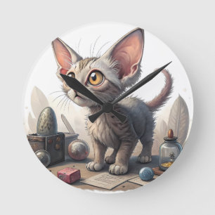 Reloj Redondo Mediano Gato extraño adorable con ojos grandes