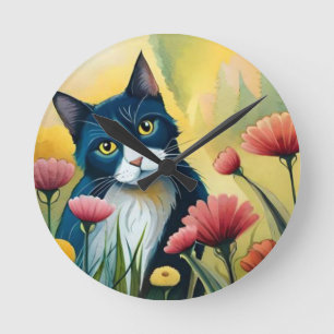 Reloj Redondo Mediano gato FLoral