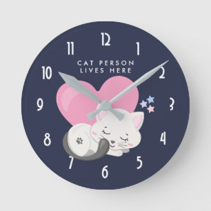 Reloj Redondo Mediano Gato: Gato blanco gatito durmiendo