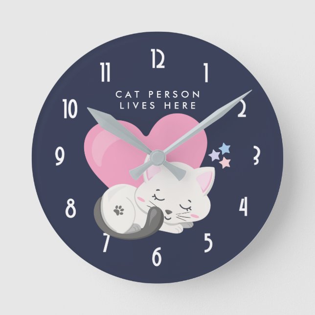 Reloj Redondo Mediano Gato: Gato blanco gatito durmiendo (Anverso)