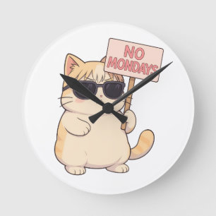 Reloj Redondo Mediano Gato Genial No Lunes Meme Estético