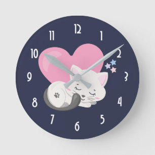 Reloj Redondo Mediano Gato gitano dulce durmiendo con un gran corazón en