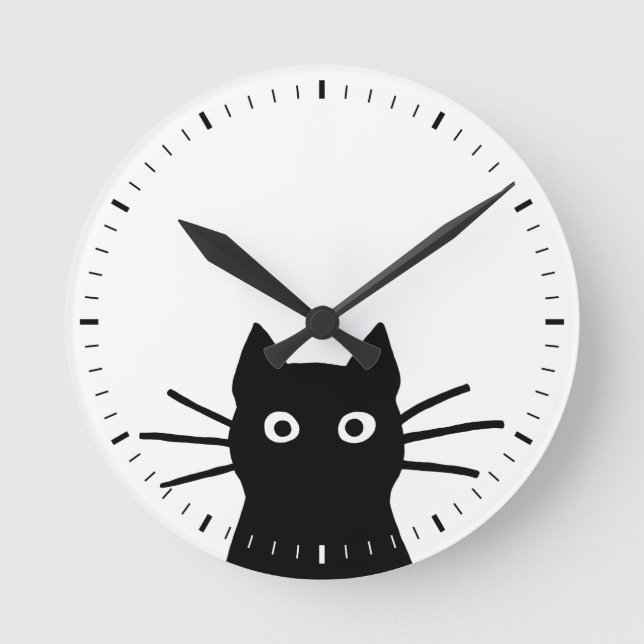 Reloj Redondo Mediano Gato gracioso del gato negro que mira (Anverso)