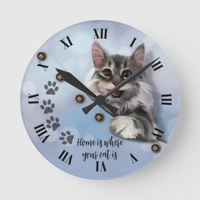 Reloj Redondo Mediano Gato gris asomando el bolsillo (Anverso)