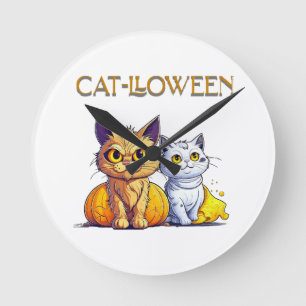 Reloj Redondo Mediano Gato Halloween 