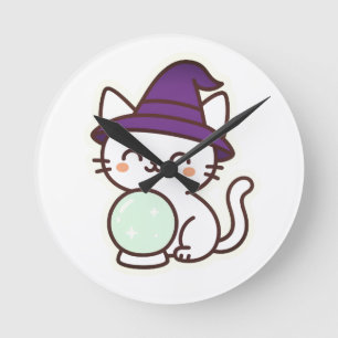 Reloj Redondo Mediano Gato Kawaii Halloween - Magnífico y adorable Spook
