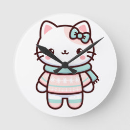 Reloj Redondo Mediano Gato kawaii lindo en suéter