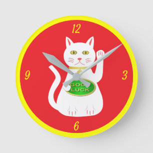 Reloj Redondo Mediano Gato Lucky Oriental