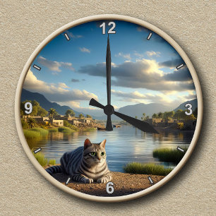 Reloj Redondo Mediano Gato Mau Egipcio Personalizable 