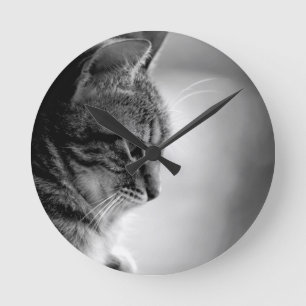 Reloj Redondo Mediano Gato Meditando Blanco y Negro