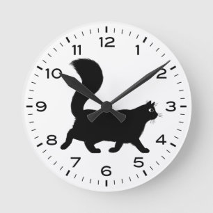 Reloj Redondo Mediano Gato negro con cola fluida