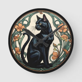Reloj Redondo Mediano Gato negro de Art Nouveau