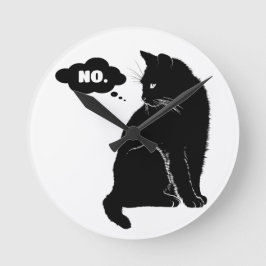 Reloj Redondo Mediano Gato Negro Dice No - Regalo Divertido para Amantes