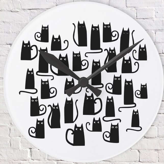 Reloj Redondo Mediano Gato negro divertido (Fun black cat wall clock)