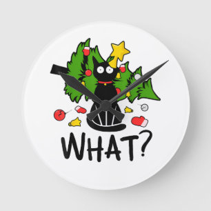 Reloj Redondo Mediano Gato Negro Divertido Navidad Árbol Navideño Alegre