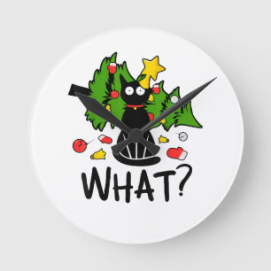 Reloj Redondo Mediano Gato Negro Divertido Navidad Árbol Navideño Merry