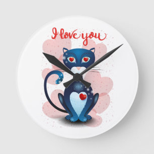 Reloj Redondo Mediano Gato negro enamorado