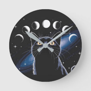 Reloj Redondo Mediano Gato negro gótico, regalo gótico, gato negro de la