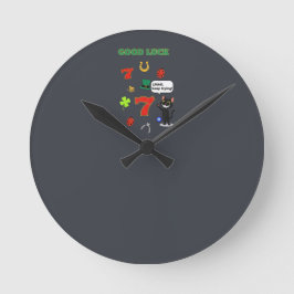 Reloj Redondo Mediano Gato negro sarcástico y amuletos de la suerte