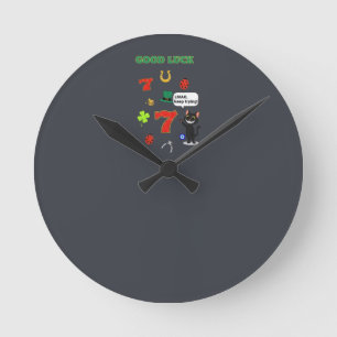 Reloj Redondo Mediano Gato negro sarcástico y amuletos de la suerte