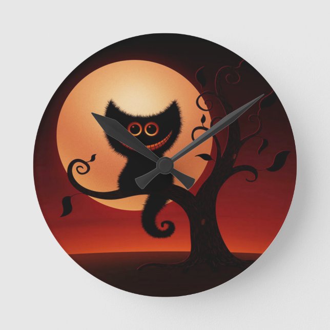 Reloj Redondo Mediano Gato negro sonriente (Anverso)