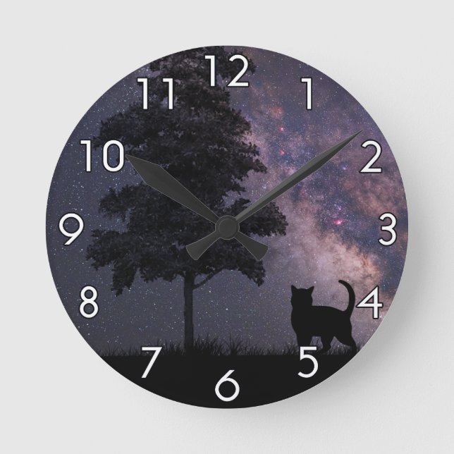 Reloj Redondo Mediano Gato nocturno (Anverso)